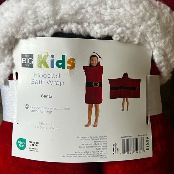The Big One Kids Santa Hooded Bath Wrap - Red and White - Picture 4 of 7